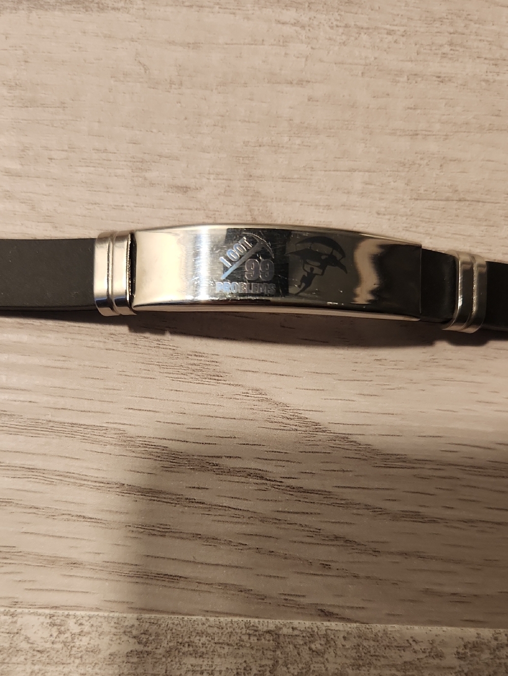 Boy's Black Silicone Bracelet with Polished Silver Plate
